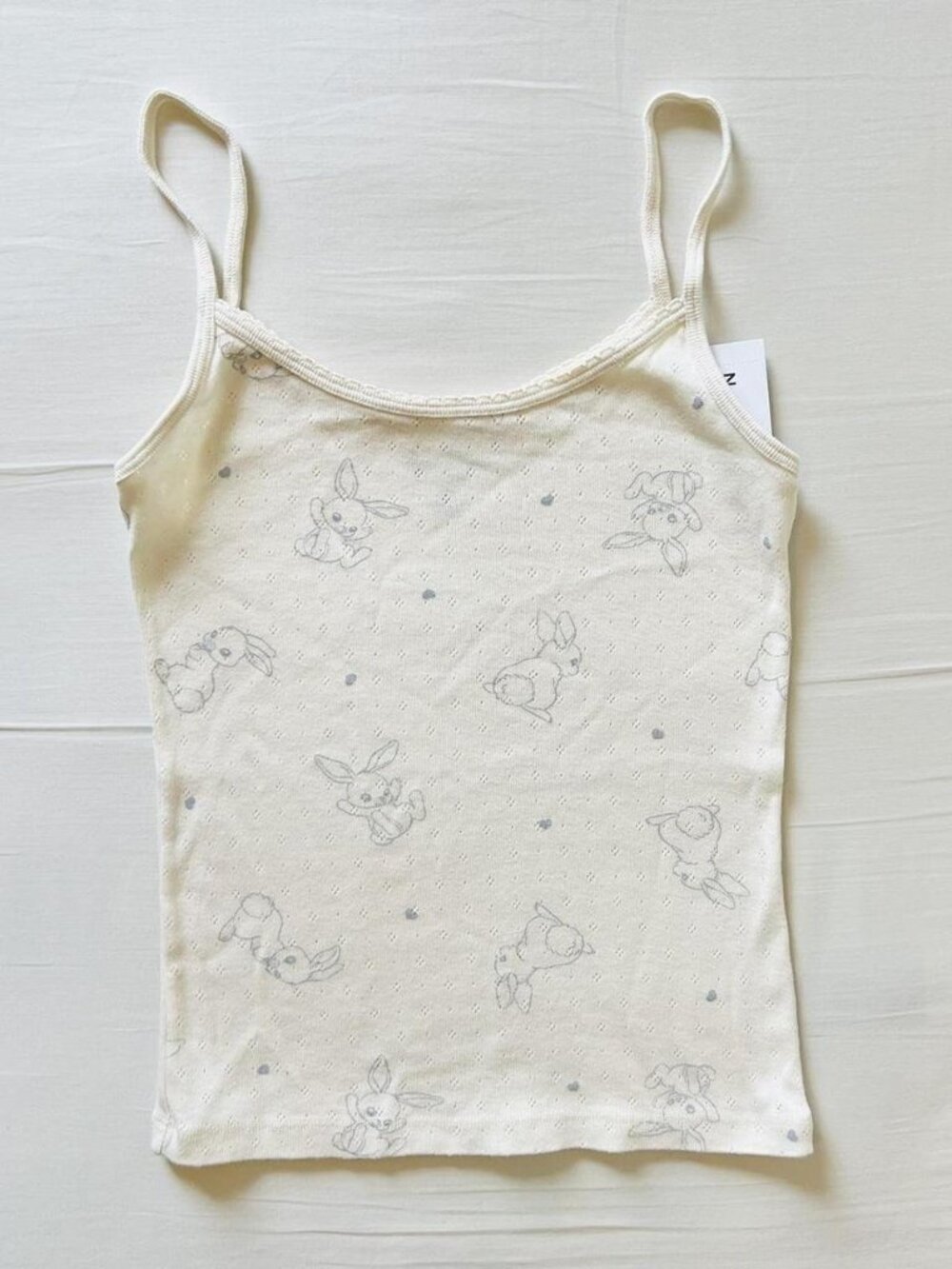 BNWT Brandy Melville-John Galt cream and baby blue bunny eyelet mini hearts tank